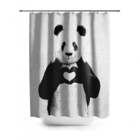 Штора 3D для ванной с принтом Panda heart в Екатеринбурге, 100% полиэстер | плотность материала — 100 г/м2. Стандартный размер — 146 см х 180 см. По верхнему краю — пластиковые люверсы для креплений. В комплекте 10 пластиковых колец | heart | panda | арт | клевый | красивый | панда | рисунок | сердце