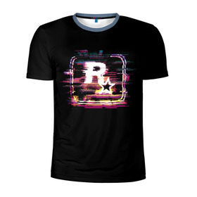 Мужская футболка 3D спортивная с принтом Rockstar Noise в Екатеринбурге, 100% полиэстер с улучшенными характеристиками | приталенный силуэт, круглая горловина, широкие плечи, сужается к линии бедра | auto | dead | grand | gta | red | redemption | theft | гта | рокстар