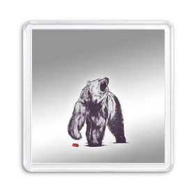 Магнит 55*55 с принтом Медведь наступил на лего в Екатеринбурге, Пластик | Размер: 65*65 мм; Размер печати: 55*55 мм | зверь | косолапый | лего | медведь | мишка | рев