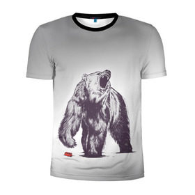 Мужская футболка 3D спортивная с принтом Медведь наступил на лего в Екатеринбурге, 100% полиэстер с улучшенными характеристиками | приталенный силуэт, круглая горловина, широкие плечи, сужается к линии бедра | Тематика изображения на принте: зверь | косолапый | лего | медведь | мишка | рев