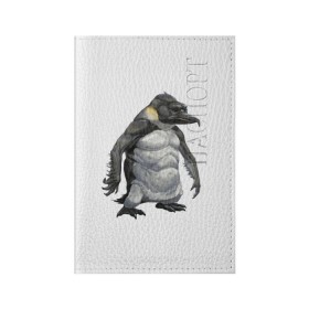 Обложка для паспорта матовая кожа с принтом Пингвинопитек в Екатеринбурге, натуральная матовая кожа | размер 19,3 х 13,7 см; прозрачные пластиковые крепления | лженаука | пингвин