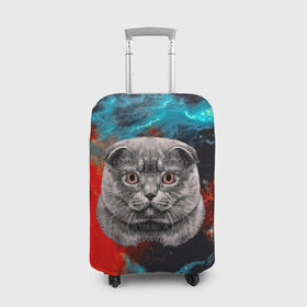 Чехол для чемодана 3D с принтом Космический кот в Екатеринбурге, 86% полиэфир, 14% спандекс | двустороннее нанесение принта, прорези для ручек и колес | 3d | cat | арт | взгляд | кот | кот хипстер | котёнок | котятки | котятушки | кошечки | кошка | мордочка