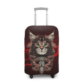 Чехол для чемодана 3D с принтом Electro cat в Екатеринбурге, 86% полиэфир, 14% спандекс | двустороннее нанесение принта, прорези для ручек и колес | cat | взгляд | кот | кот хипстер | котёнок | котятки | кошка | молния | мордочка | разряд | электричество