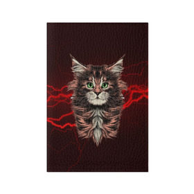 Обложка для паспорта матовая кожа с принтом Electro cat в Екатеринбурге, натуральная матовая кожа | размер 19,3 х 13,7 см; прозрачные пластиковые крепления | cat | взгляд | кот | кот хипстер | котёнок | котятки | кошка | молния | мордочка | разряд | электричество