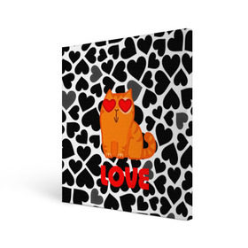 Холст квадратный с принтом Влюбленный котик в Екатеринбурге, 100% ПВХ |  | Тематика изображения на принте: сердечки