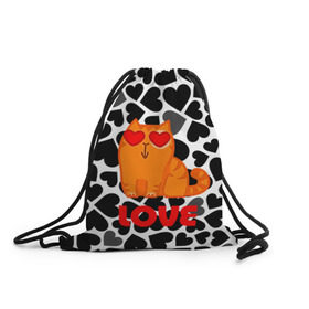 Рюкзак-мешок 3D с принтом Влюбленный котик в Екатеринбурге, 100% полиэстер | плотность ткани — 200 г/м2, размер — 35 х 45 см; лямки — толстые шнурки, застежка на шнуровке, без карманов и подкладки | сердечки