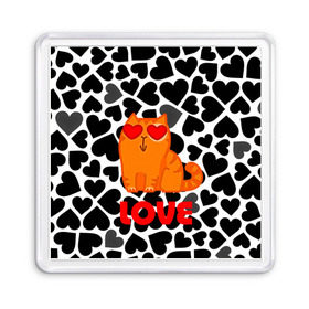 Магнит 55*55 с принтом Влюбленный котик в Екатеринбурге, Пластик | Размер: 65*65 мм; Размер печати: 55*55 мм | сердечки