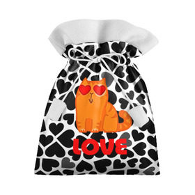 Подарочный 3D мешок с принтом Влюбленный котик в Екатеринбурге, 100% полиэстер | Размер: 29*39 см | сердечки