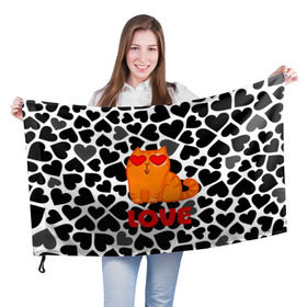Флаг 3D с принтом Влюбленный котик в Екатеринбурге, 100% полиэстер | плотность ткани — 95 г/м2, размер — 67 х 109 см. Принт наносится с одной стороны | сердечки