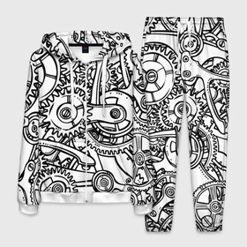 Мужской костюм 3D с принтом механика в Екатеринбурге, 100% полиэстер | Манжеты и пояс оформлены тканевой резинкой, двухслойный капюшон со шнурком для регулировки, карманы спереди | болты | запчасти | машина | механизм | шестеренки