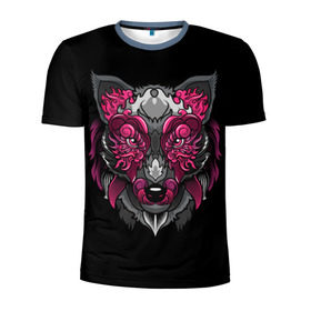 Мужская футболка 3D спортивная с принтом Волк в Екатеринбурге, 100% полиэстер с улучшенными характеристиками | приталенный силуэт, круглая горловина, широкие плечи, сужается к линии бедра | wolf | арт | взгляд | графика | живопись | лис | лиса | рисунок | розовый | тотем | хищник