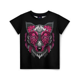 Детская футболка 3D с принтом Волк в Екатеринбурге, 100% гипоаллергенный полиэфир | прямой крой, круглый вырез горловины, длина до линии бедер, чуть спущенное плечо, ткань немного тянется | wolf | арт | взгляд | графика | живопись | лис | лиса | рисунок | розовый | тотем | хищник