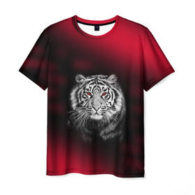 Мужская футболка 3D с принтом Тигр красные глаза в Екатеринбурге, 100% полиэфир | прямой крой, круглый вырез горловины, длина до линии бедер |  хищник | багровый | большая кошка | глаза. красные | красный | кровавый | тигр