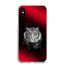 Чехол для iPhone XS Max матовый с принтом Тигр красные глаза в Екатеринбурге, Силикон | Область печати: задняя сторона чехла, без боковых панелей | Тематика изображения на принте:  хищник | багровый | большая кошка | глаза. красные | красный | кровавый | тигр