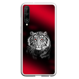 Чехол для Honor P30 с принтом Тигр красные глаза в Екатеринбурге, Силикон | Область печати: задняя сторона чехла, без боковых панелей |  хищник | багровый | большая кошка | глаза. красные | красный | кровавый | тигр