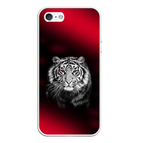 Чехол для iPhone 5/5S матовый с принтом Тигр красные глаза в Екатеринбурге, Силикон | Область печати: задняя сторона чехла, без боковых панелей |  хищник | багровый | большая кошка | глаза. красные | красный | кровавый | тигр