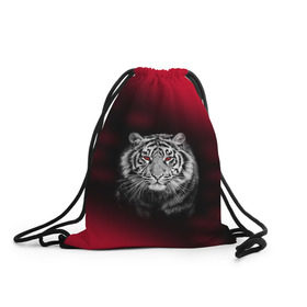 Рюкзак-мешок 3D с принтом Тигр красные глаза в Екатеринбурге, 100% полиэстер | плотность ткани — 200 г/м2, размер — 35 х 45 см; лямки — толстые шнурки, застежка на шнуровке, без карманов и подкладки |  хищник | багровый | большая кошка | глаза. красные | красный | кровавый | тигр