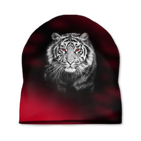 Шапка 3D с принтом Тигр красные глаза в Екатеринбурге, 100% полиэстер | универсальный размер, печать по всей поверхности изделия |  хищник | багровый | большая кошка | глаза. красные | красный | кровавый | тигр