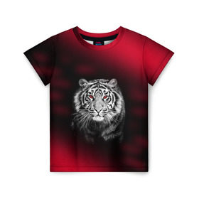 Детская футболка 3D с принтом Тигр красные глаза в Екатеринбурге, 100% гипоаллергенный полиэфир | прямой крой, круглый вырез горловины, длина до линии бедер, чуть спущенное плечо, ткань немного тянется |  хищник | багровый | большая кошка | глаза. красные | красный | кровавый | тигр