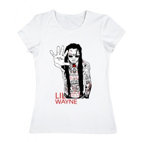 Женская футболка хлопок с принтом Lil Wayne 1 в Екатеринбурге, 100% хлопок | прямой крой, круглый вырез горловины, длина до линии бедер, слегка спущенное плечо | lil wayne | rap | лил уэйн | рэп | хип хоп