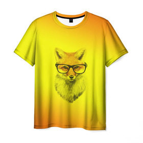Мужская футболка 3D с принтом Лис ученый в Екатеринбурге, 100% полиэфир | прямой крой, круглый вырез горловины, длина до линии бедер | fox | животное | зверь | красивая | лес | лис | лиса | лисенок | лисица | лисичка | мех | очки | патрикеевна | песец | плутовка | прикольная | природа | рисунок | рыжая | рыжий цвет | сказка | хвост | хитрая