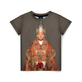 Детская футболка 3D с принтом Молодой Папа в Екатеринбурге, 100% гипоаллергенный полиэфир | прямой крой, круглый вырез горловины, длина до линии бедер, чуть спущенное плечо, ткань немного тянется | young pope | джуд | лоу | молодой папа