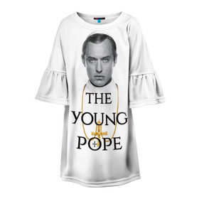 Детское платье 3D с принтом The Young Pope в Екатеринбурге, 100% полиэстер | прямой силуэт, чуть расширенный к низу. Круглая горловина, на рукавах — воланы | Тематика изображения на принте: young pope | джуд | лоу | молодой папа