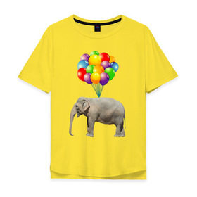 Мужская футболка хлопок Oversize с принтом Воздушный слоник в Екатеринбурге, 100% хлопок | свободный крой, круглый ворот, “спинка” длиннее передней части | арт | животные | слон | шарики