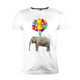 Мужская футболка премиум с принтом Воздушный слоник в Екатеринбурге, 92% хлопок, 8% лайкра | приталенный силуэт, круглый вырез ворота, длина до линии бедра, короткий рукав | арт | животные | слон | шарики