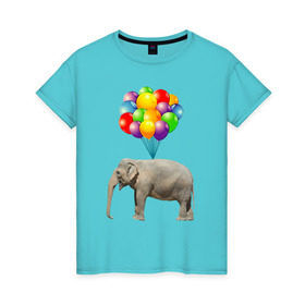 Женская футболка хлопок с принтом Воздушный слоник в Екатеринбурге, 100% хлопок | прямой крой, круглый вырез горловины, длина до линии бедер, слегка спущенное плечо | арт | животные | слон | шарики