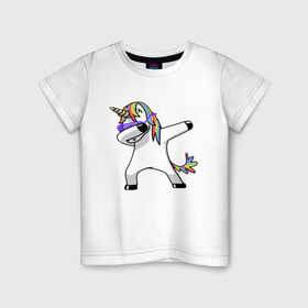 Детская футболка хлопок с принтом Unicorn dab в Екатеринбурге, 100% хлопок | круглый вырез горловины, полуприлегающий силуэт, длина до линии бедер | арт | единорог | животные | музыка