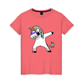 Женская футболка хлопок с принтом Unicorn dab в Екатеринбурге, 100% хлопок | прямой крой, круглый вырез горловины, длина до линии бедер, слегка спущенное плечо | арт | единорог | животные | музыка