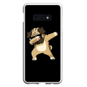 Чехол для Samsung S10E с принтом Dog dab в Екатеринбурге, Силикон | Область печати: задняя сторона чехла, без боковых панелей | Тематика изображения на принте: арт | животное | мопс | музыка | собака