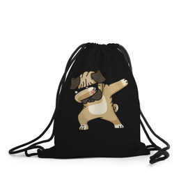 Рюкзак-мешок 3D с принтом Dog dab в Екатеринбурге, 100% полиэстер | плотность ткани — 200 г/м2, размер — 35 х 45 см; лямки — толстые шнурки, застежка на шнуровке, без карманов и подкладки | арт | животное | мопс | музыка | собака