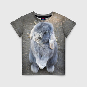 Детская футболка 3D с принтом Кролик в Екатеринбурге, 100% гипоаллергенный полиэфир | прямой крой, круглый вырез горловины, длина до линии бедер, чуть спущенное плечо, ткань немного тянется | грызун | животные | заяц | кролик | мордочка | природа | пушистый | уши