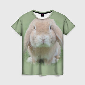 Женская футболка 3D с принтом Кролик в Екатеринбурге, 100% полиэфир ( синтетическое хлопкоподобное полотно) | прямой крой, круглый вырез горловины, длина до линии бедер | грызун | животные | заяц | кролик | мордочка | природа | пушистый | уши