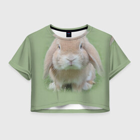 Женская футболка 3D укороченная с принтом Кролик в Екатеринбурге, 100% полиэстер | круглая горловина, длина футболки до линии талии, рукава с отворотами | грызун | животные | заяц | кролик | мордочка | природа | пушистый | уши