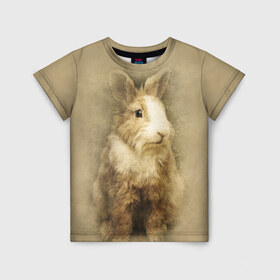 Детская футболка 3D с принтом Кролик в Екатеринбурге, 100% гипоаллергенный полиэфир | прямой крой, круглый вырез горловины, длина до линии бедер, чуть спущенное плечо, ткань немного тянется | грызун | животные | заяц | кролик | мордочка | природа | пушистый | уши