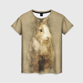 Женская футболка 3D с принтом Кролик в Екатеринбурге, 100% полиэфир ( синтетическое хлопкоподобное полотно) | прямой крой, круглый вырез горловины, длина до линии бедер | грызун | животные | заяц | кролик | мордочка | природа | пушистый | уши