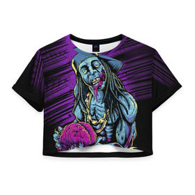 Женская футболка 3D укороченная с принтом Lil Wayne 5 в Екатеринбурге, 100% полиэстер | круглая горловина, длина футболки до линии талии, рукава с отворотами | lil wayne | rap | лил уэйн | рэп | хип хоп