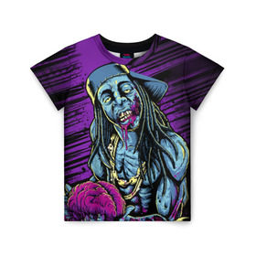 Детская футболка 3D с принтом Lil Wayne 5 в Екатеринбурге, 100% гипоаллергенный полиэфир | прямой крой, круглый вырез горловины, длина до линии бедер, чуть спущенное плечо, ткань немного тянется | lil wayne | rap | лил уэйн | рэп | хип хоп