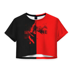 Женская футболка 3D укороченная с принтом Lil Wayne 4 в Екатеринбурге, 100% полиэстер | круглая горловина, длина футболки до линии талии, рукава с отворотами | 