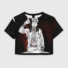 Женская футболка 3D укороченная с принтом Lil Wayne 3 в Екатеринбурге, 100% полиэстер | круглая горловина, длина футболки до линии талии, рукава с отворотами | lil wayne | rap | лил уэйн | рэп | хип хоп