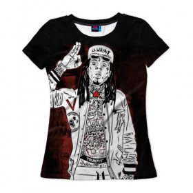 Женская футболка 3D с принтом Lil Wayne 3 в Екатеринбурге, 100% полиэфир ( синтетическое хлопкоподобное полотно) | прямой крой, круглый вырез горловины, длина до линии бедер | lil wayne | rap | лил уэйн | рэп | хип хоп
