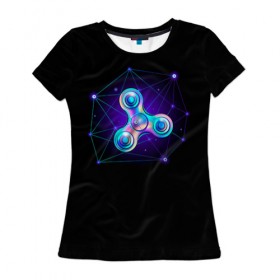 Женская футболка 3D с принтом Space spinner в Екатеринбурге, 100% полиэфир ( синтетическое хлопкоподобное полотно) | прямой крой, круглый вырез горловины, длина до линии бедер | spinner | антиспиннер | вейп | вейпер | вертушка | мем | спиннер