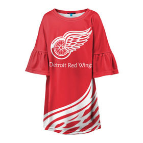 Детское платье 3D с принтом Detroit Red Wings 2017 в Екатеринбурге, 100% полиэстер | прямой силуэт, чуть расширенный к низу. Круглая горловина, на рукавах — воланы | Тематика изображения на принте: detroit red wings | nhl | спорт | хоккей