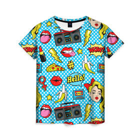 Женская футболка 3D с принтом Девочка из комикса в Екатеринбурге, 100% полиэфир ( синтетическое хлопкоподобное полотно) | прямой крой, круглый вырез горловины, длина до линии бедер | паттерн | поп арт | яркий