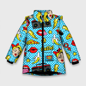 Зимняя куртка для девочек 3D с принтом Девочка из комикса в Екатеринбурге, ткань верха — 100% полиэстер; подклад — 100% полиэстер, утеплитель — 100% полиэстер. | длина ниже бедра, удлиненная спинка, воротник стойка и отстегивающийся капюшон. Есть боковые карманы с листочкой на кнопках, утяжки по низу изделия и внутренний карман на молнии. 

Предусмотрены светоотражающий принт на спинке, радужный светоотражающий элемент на пуллере молнии и на резинке для утяжки. | паттерн | поп арт | яркий