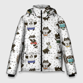 Мужская зимняя куртка 3D с принтом Лесные супергерои в Екатеринбурге, верх — 100% полиэстер; подкладка — 100% полиэстер; утеплитель — 100% полиэстер | длина ниже бедра, свободный силуэт Оверсайз. Есть воротник-стойка, отстегивающийся капюшон и ветрозащитная планка. 

Боковые карманы с листочкой на кнопках и внутренний карман на молнии. | енот | лес | лис | лось | медведь | паттерн | сова