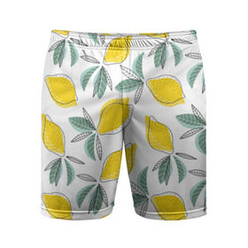 Мужские шорты 3D спортивные с принтом Лимончики в Екатеринбурге,  |  | Тематика изображения на принте: лимоны | минимализм | паттерн | фрукты | цитрусовые